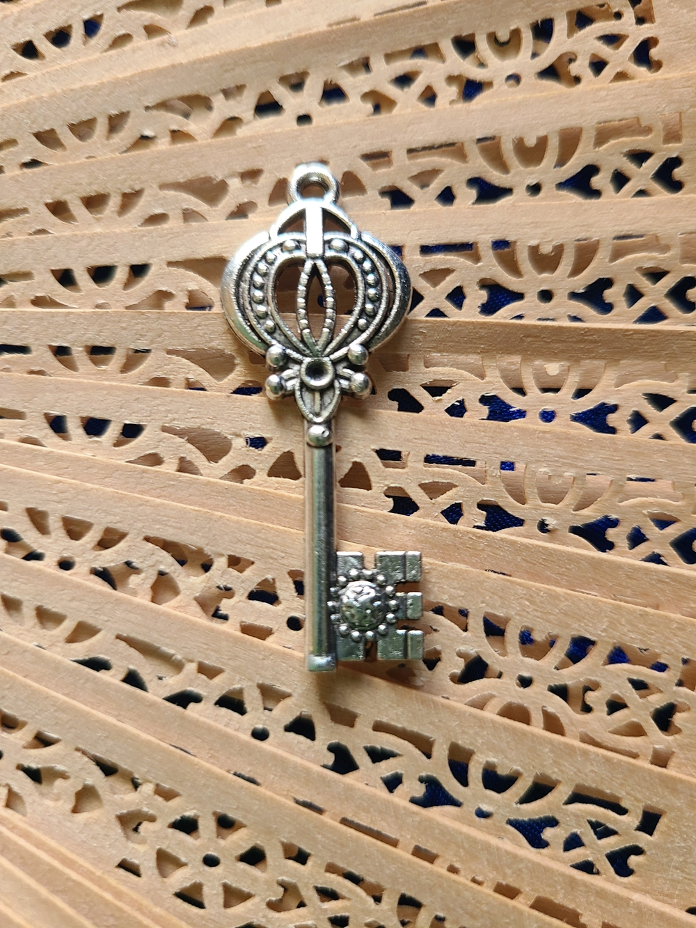 Vintage Silver Crown Key Charm For Sale